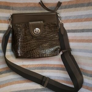 Brighton Dark Brown/gray Croc-Embossed Crossbody Bag